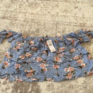 Spring Off the shoulder light blue ruffle top